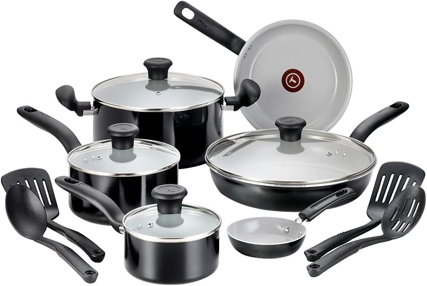 T-Fal Initiatives 14 Piece Aluminum Ceramic Non-stick Cookware Set