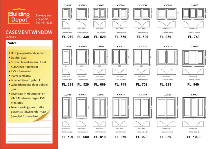 Aluminum Glass Casement Window, White, CAW02, 648 x 636mm