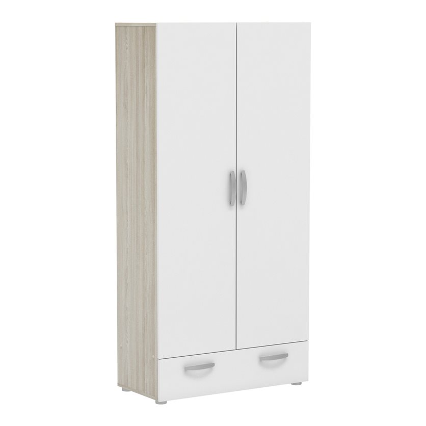2-Door 1-Drawer Wardrobe &apos;Nano&apos; - Oak/White