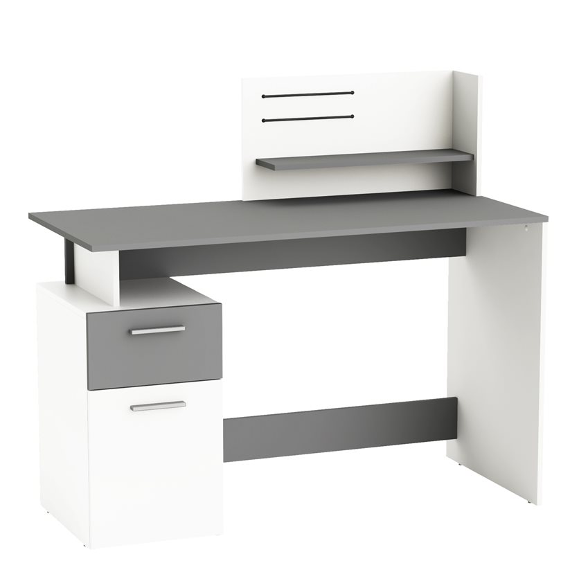 1-Drawer 1-Door Desk &apos;Platon&apos; - White/Grey