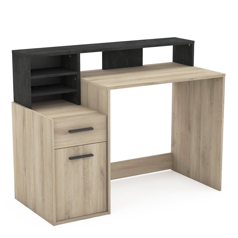 1-Drawer 1-Door Desk &apos;Delphi&apos; - Oak/Black
