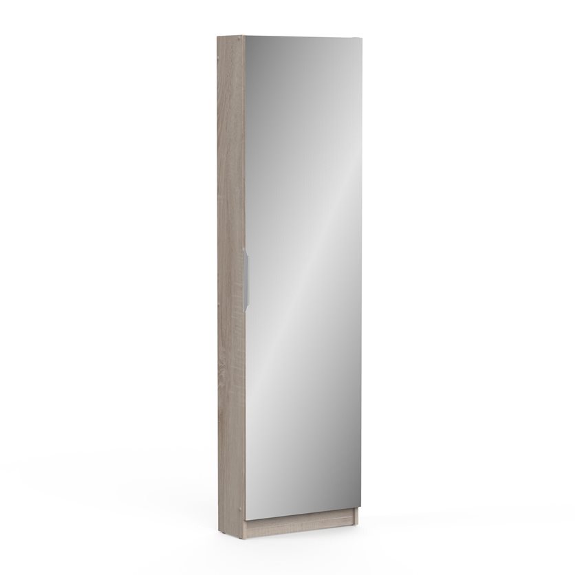 1-Door 1-Mirror Shoe Storage Cabinet - Oak