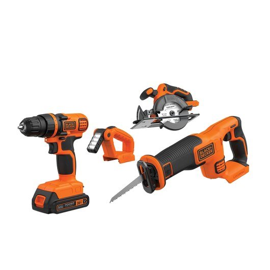 Black + Decker 20V MAX 4 Tool Combo Kit: Cordless Drill/Driver, Circular Saw, Reciprocating Saw, and Work Light