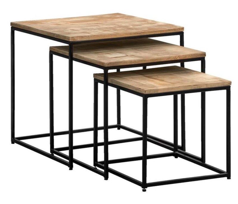 Set Of 3 Side Tables Kyan - Black/Natural