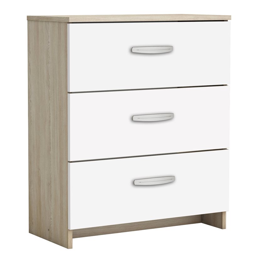 Nano Chest Of Drawer - 3 Drawer - Shannon Oak/Pearl White