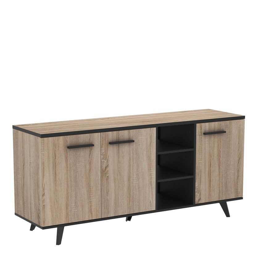 Wayne Sideboard - 3 Door/3 Nook - Brushed Oak/Matt Black