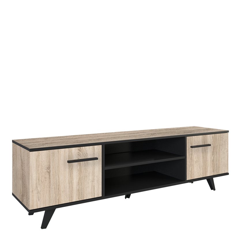 Wayne TV Table - Brushed Oak/Matt Black