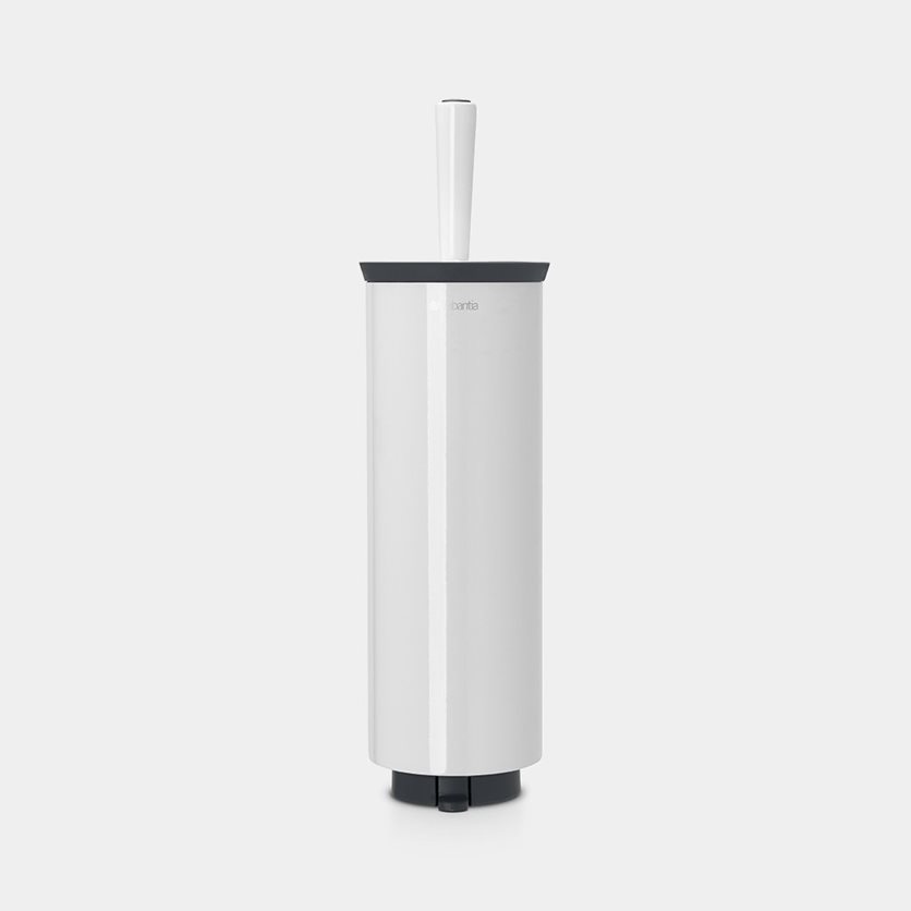 Toilet brush with holder in stylish white.