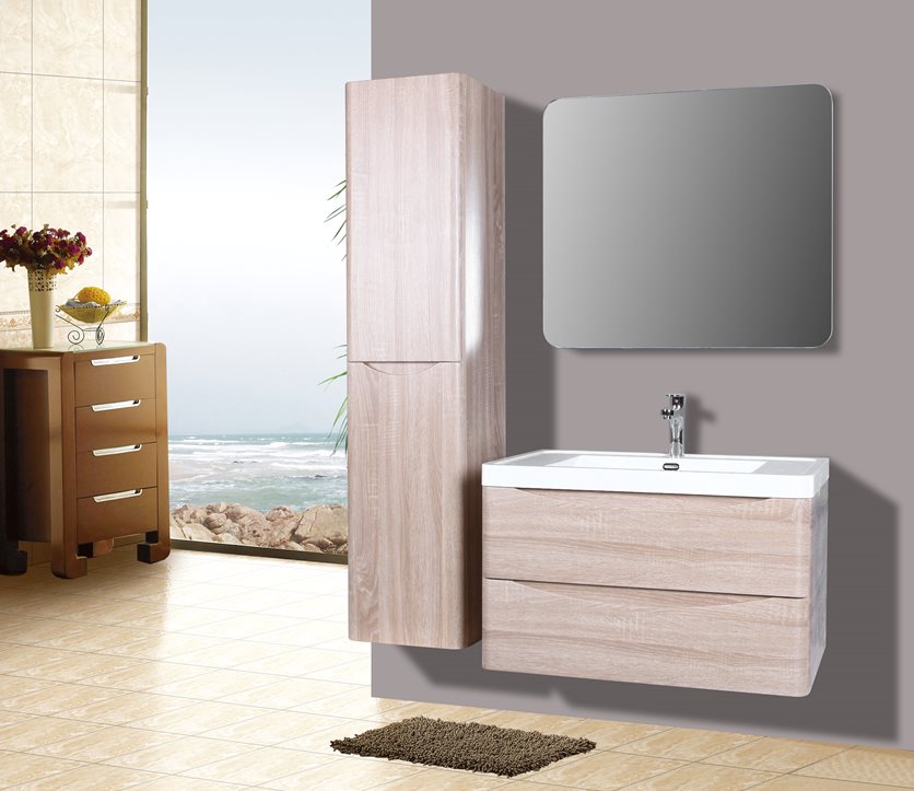 Kashi Tall Cabinet with Soft-Closing Doors - Wood Finish.